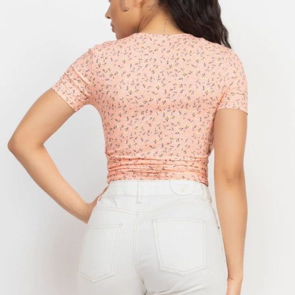 Waist Tie Wrap Plunging Neck Top - Crop top - Tie-waist top - top - Picture 3 of 5